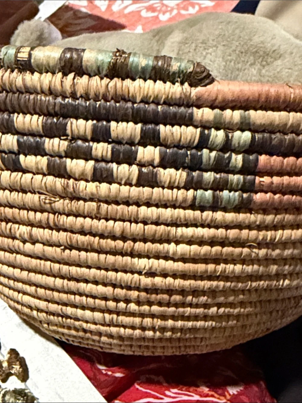 Handwoven Natural and Brown turquoise orange Basket very beautiful color